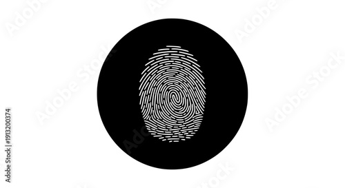 Fingerprint authentication icon set, flat style, black color, isolated, white background, vector format