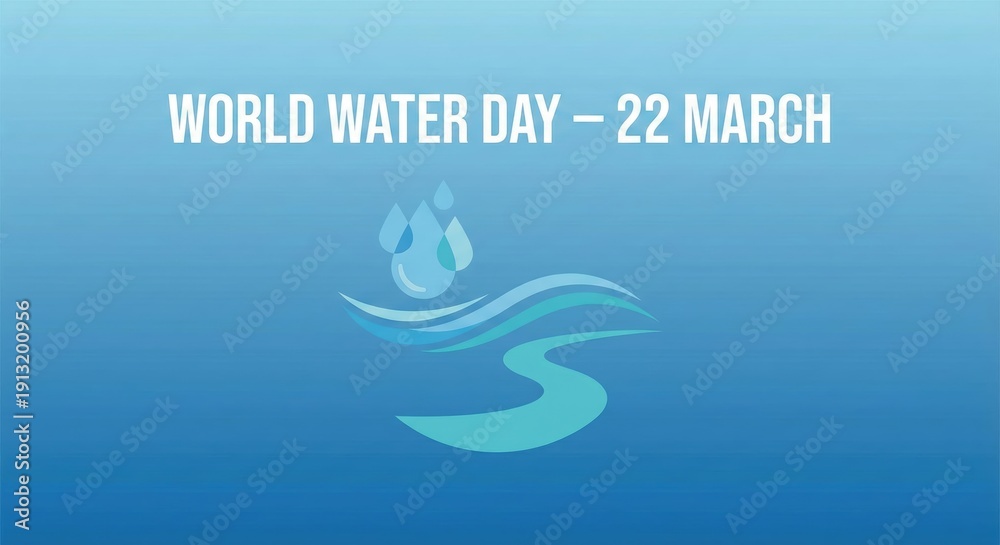 Fototapeta premium Water Day with flowing water waves and falling water drops on a serene blue background symbolizing conservation