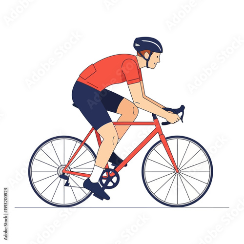 Man in helmet cycling road bike, illustration, healthy lifestyle, sport activity
