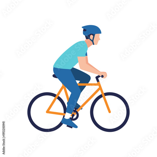 Man riding bicycle wearing helmet, flat vector illustration