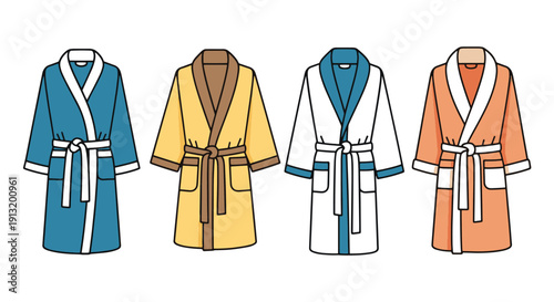 Bathrobe Line art vibrant color modern bright illustration