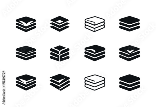 Organizing closet. Icon set. Set Logo of Organizing closet: folded clothes stack. harmonious logo variations of the same emblematic concept,