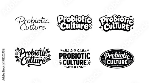 Probiotic culture lettering. Set lettering. harmonious lettering variations of the same emblematic concept, each with different artistic