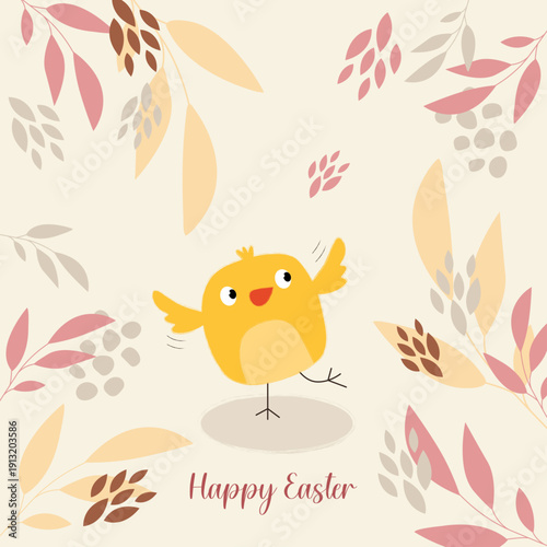 Happy Easter cute greeting card with chicken