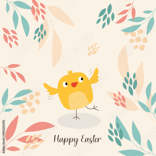 Happy easter greeting card with chicken, Easter, greeting