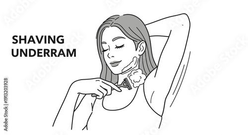 Shaving Underarm: A Woman Using a Razor for Personal Grooming and Hygiene, Illustrating the Process of Shaving Underarm Hair for Smooth and Clean Skin.