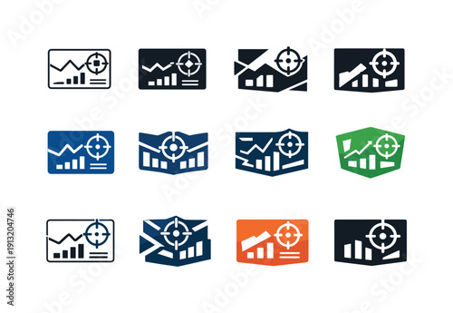 Esports analytics. Icon set. Set Logo of Esports analytics: data dashboard. harmonious logo variations of the same emblematic concept, each