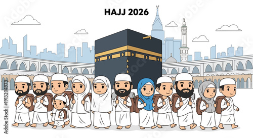 Pilgrims Gathered Around the Kaaba in Mecca During Hajj 2026, Illustrations of Devotion and Unity