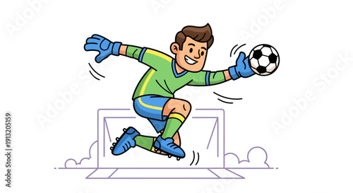Goalkeeper Catching Soccer Ball Illustration.