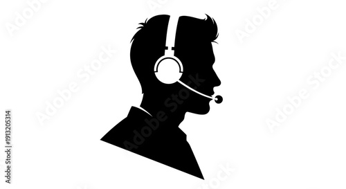 Silhouette Man Wearing Headset Profile.