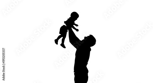 Silhouette of man holding child.
