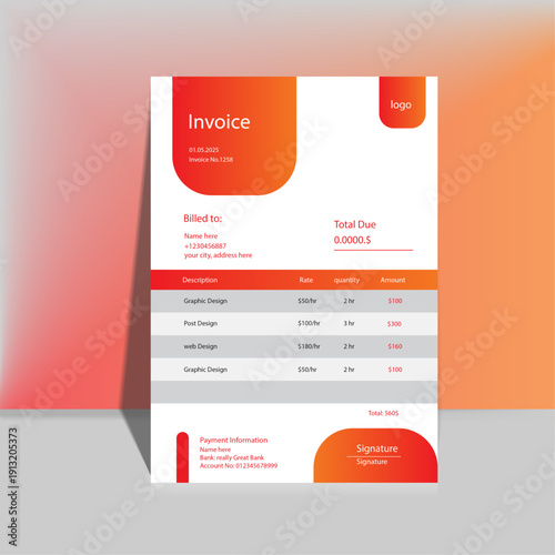 Professional Orange and Red Business Invoice Template with Modern Rounded Header