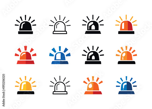 Safety warning lights. Icon set. Set Logo of Safety warning lights: emergency siren light dome. harmonious logo variations of the same