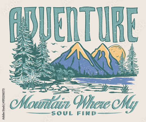 Adventure Mountain t shirt vector design. Rocky mountain artwork for apparel, stickers, posters, background and others.