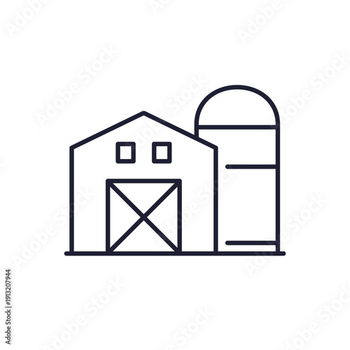 barn and silo line icon on white