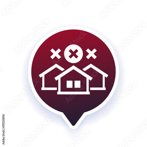 decommissioning icon with houses, vector