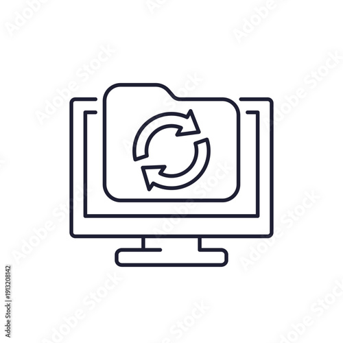 data recovery icon with folder and computer, line design