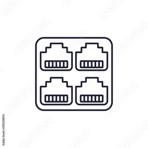 ethernet ports, four rj45 sockets line vector icon