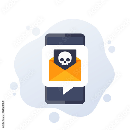 email with virus, spam icon with a phone, flat vector design