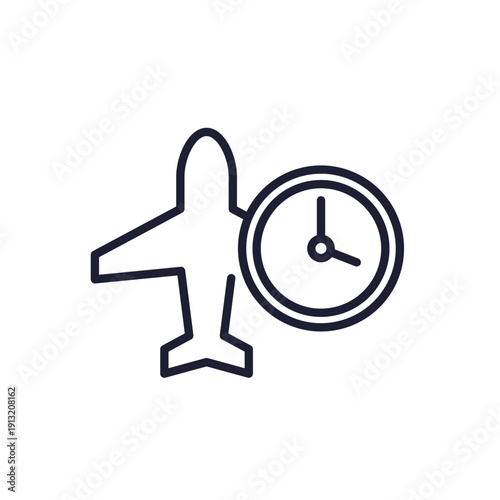 flight time line icon with plane and clock