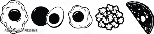 Silhouette vector set of 5 egg cooking styles fried egg boiled egg poached egg scrambled and omelette