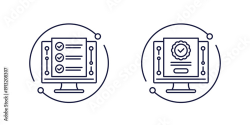 online test and certification icons in line design