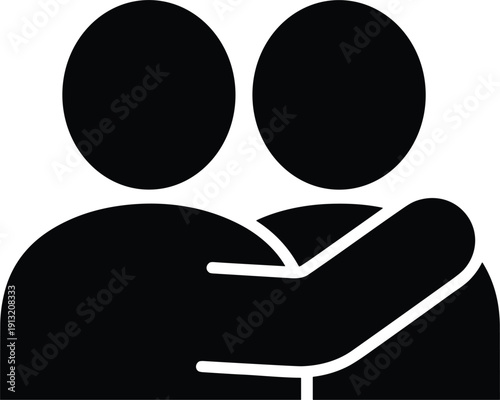 Black Icon of Two People Embracing Each Other in a Hug embrace love