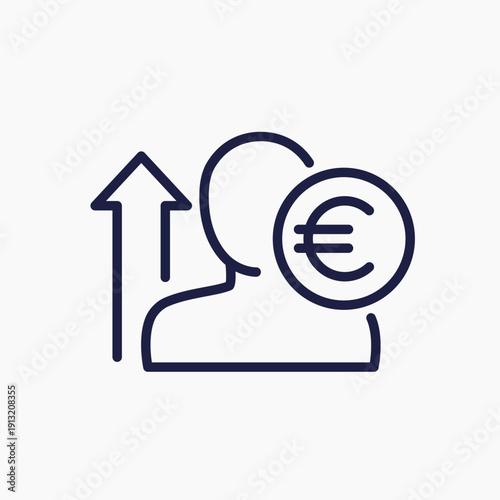 salary raise icon, increased earnings line design with euro