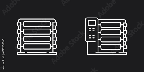 textile production, loom machines icons, line design on dark