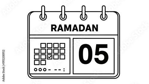 Calendar icon illustrating the fifth day of Ramadan with a simple line art design on a clean background
