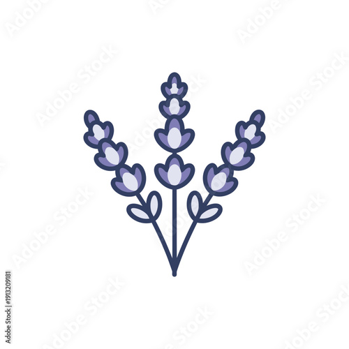 Lavender Stems with Stylized Flat Buds Botanical Icon