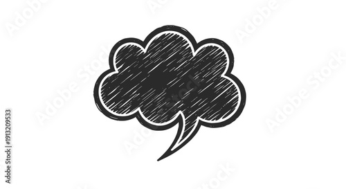 Hand drawn scribbled speech bubble in black and white with a rough texture for an artistic and informal messaging style.