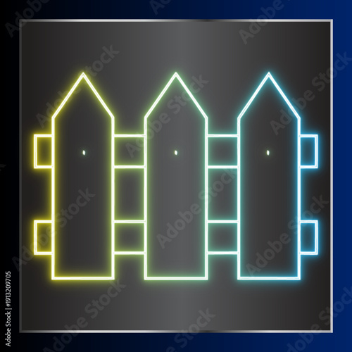 Neon Fence Line Art Vector Illustration, Glowing Security Border Design, Bright Perimeter Elements