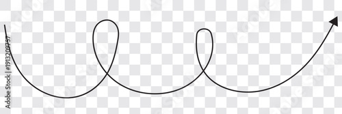 Long squiggle dashed, dotted line arrow vector icon. long dotted arrow icon vector illustration. Dashed lines. Direction, way or pointer. Black hand drawn wavy curve dotted arrow icon vector.