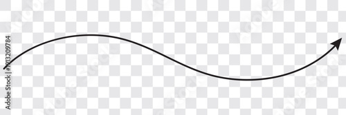 A long thin curve black arrow – Straight thin line arrow isolated on transparent background