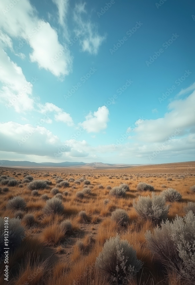Fototapeta premium Expansive Open Moorland with Low Shrubs and Infinite Sky Captured In Striking Clarity for Adventurous Explorations