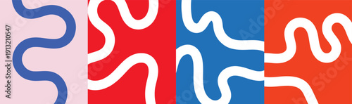 Abstract colorful wavy line banners set with organic flowing shapes and vibrant minimalist background designs