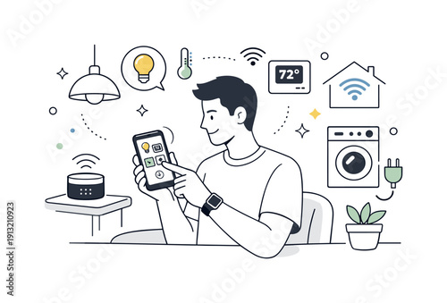 Smart Home Convenience. Smartphones and wearable tech in daily l