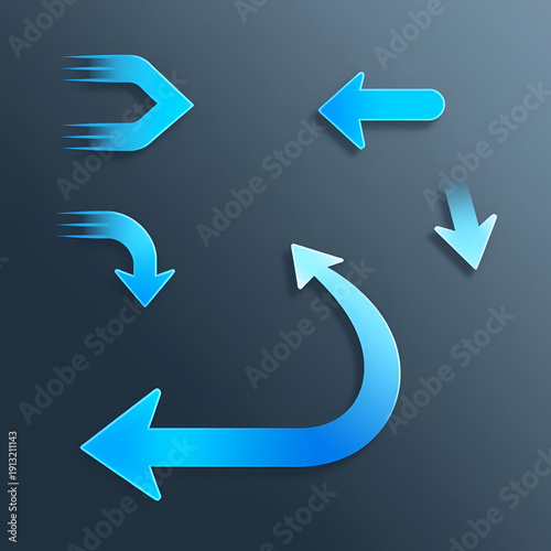 Air flow arrows set. Set of blue arrow showing wind air flow. Vector set of air flow arrows. Blue air flow arrows showing wind circulation and ventilation. Set of blue arrows showing cold air