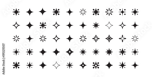 Stars set icons, different sparkle star shapes icon collection set, shine stars sparkles signs, bling decoration