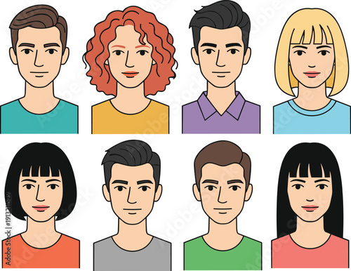 Colorful Cartoon Avatars of Diverse Men and Women with Different Hairstyles people woman
