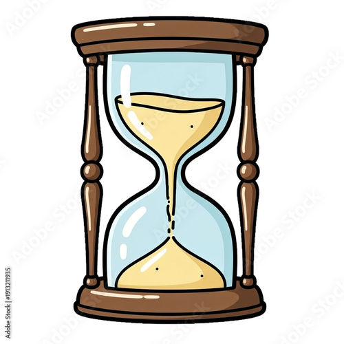 Vintage hourglass with flowing sand in wooden frame Isolated on a Transparent Background