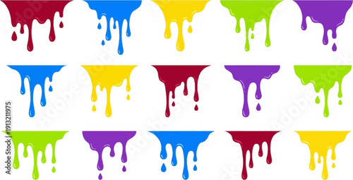 Colorful dripping paint stains set