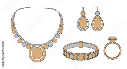 Bridal Jewelry Line premium color outline design clean vector