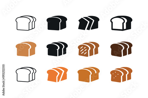 Bread Logo Variations. Bread. Icon set. Set Logo of Bread: sliced loaf of bread. harmonious logo variations of the same emblematic concept, each with different