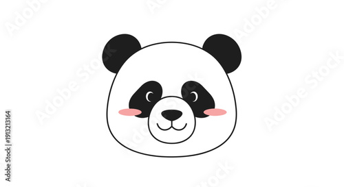 Cute panda face illustration with black ears and eye patches and pink blushing cheeks on a white background.