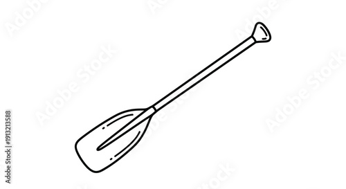 Single black and white outline illustration of an oar or paddle for boating, kayaking, rowing, and water sports activity icons on a white background.