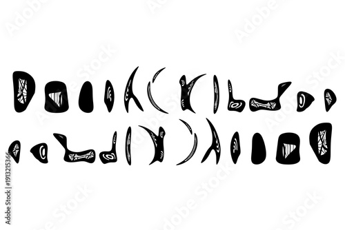 Photos Hand-drawn tribal abstract shapes monochrome vector illustration set
