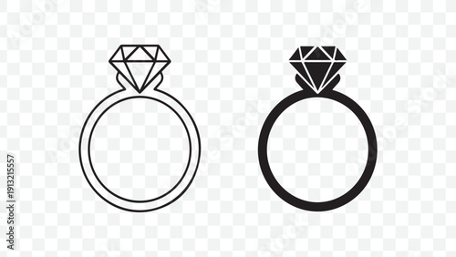 Elegant diamond ring icons for wedding, engagement, or luxury branding isolated on Transparent Background