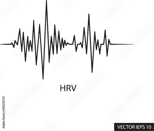 Black heart rate line graph with H R V text on white background electrocardiogram pulse